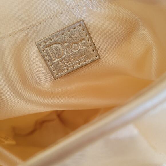 Christian Dior Parfums Bag Make Pouch Satine Logo Champagne Tan Small Glam - Picture 4 of 8